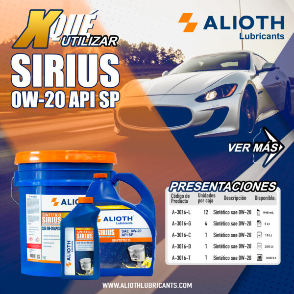 ALIOTH SIRIUS SINTETICO SAE 0W-20 SP  19 L - Imagen 4