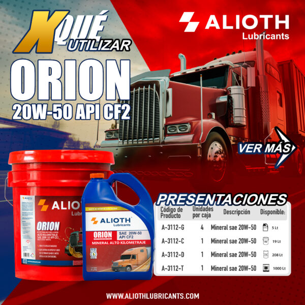 ALIOTH ORION MINERAL ALTO KILOMETRAJE SAE 20W-50 CF2 208 L - Imagen 2