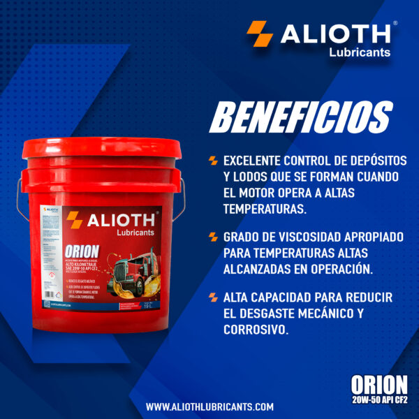 ALIOTH ORION MINERAL ALTO KILOMETRAJE SAE 20W-50 CF2 208 L - Imagen 3