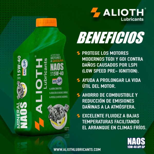 ALIOTH NAOS MINERAL SAE 15W-40 SP 946 mL - Imagen 8