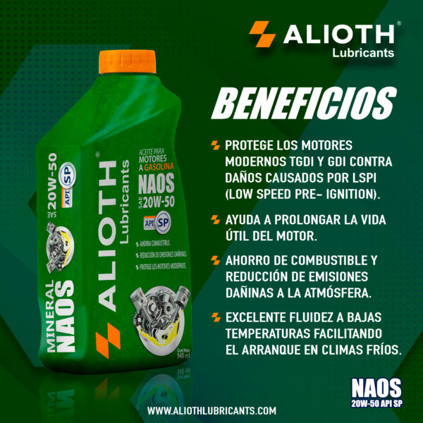 ALIOTH NAOS MINERAL SAE 20W-50 SP 946 mL - Imagen 11